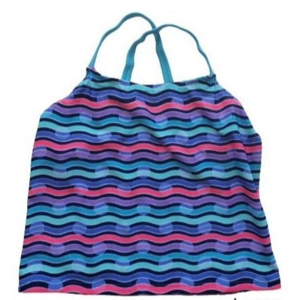 Wonder Girls Swim L Tankini Top Multicolor Wave Print Summer Beachwear L (10-12)